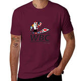 T-shirt de boxe WBC bordeaux, logo au bras ganté et ruban de drapeaux