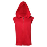 Veste sans manches rouge Creed 3 à capuche, zip métal, vue de face