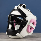 Casque de boxe femme avec grille faciale noire, version protection complète