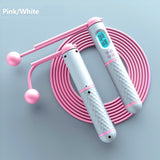 Corde à sauter sans fil blanc et rose, écran LCD et boules lestées