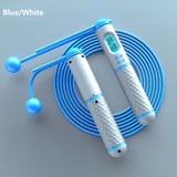 Corde à sauter sans fil blanc et bleu, compteur de sauts intégré