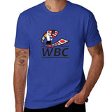 T-shirt de boxe WBC bleu, logo au bras ganté et ruban de drapeaux