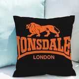 Housse de coussin Lonsdale noire, lion et lettrage LONSDALE LONDON orange