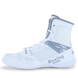 Chaussures de boxe blanc et argent, tige mesh respirante