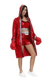 Ensemble de boxeuse satin rouge, capuche relevée