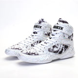 Chaussures de boxe blanches à imprimé marbré, paire de face