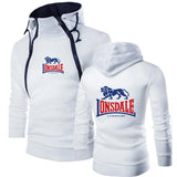 Sweat à capuche Lonsdale demi-zip blanc, logo bleu et rouge, logo au lion sur la poitrine