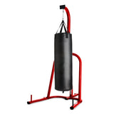 Portique sac de frappe autoportant à structure rouge thermolaquée avec sac de boxe suspendu par chaîne