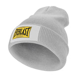 Bonnet Everlast gris clair tricot à revers avec étiquette au logo jaune
