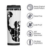 Caractéristiques du mug isotherme boxe : acier 304, étanche, sans condensation, compatible porte-gobelet