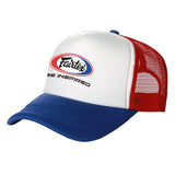 Casquette Fairtex trucker blanche et rouge, logo ovale imprimé