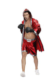 Ensemble de boxeur satin rouge vu de face, peignoir long sous le genou