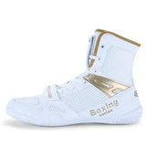 Chaussures de boxe blanc et or, empiècement doré