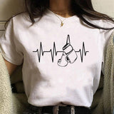 T-shirt boxe femme blanc, motif n°2 ligne de battement de cœur et gants de boxe au trait