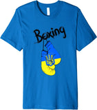 T-shirt boxe bleu azur, gants suspendus au drapeau ukrainien avec trident et lettrage Boxing
