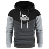 Sweat à capuche Lonsdale bicolore gris foncé et gris clair, logo au lion sur la poitrine