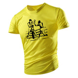 T-shirt boxeur jaune : deux boxeurs en plein échange sur un ring, dessin au trait noir