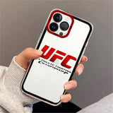 Coque UFC iPhone, sigle rouge et mention Ultimate Fighting Championship, cerclage photo rouge