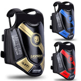 Plastron de protection boxe, trois coloris or rouge et bleu au design spartiate