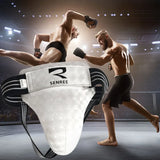 Coquille de boxe anatomique portée en sports de combat, liberté de mouvement