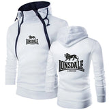 Sweat à capuche Lonsdale demi-zip blanc, logo noir, logo au lion sur la poitrine