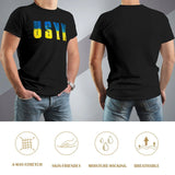 T-shirt Usyk noir porté, marquage aux couleurs de l'Ukraine sur la poitrine