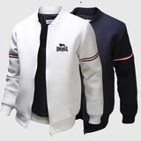 Veste Lonsdale blanche et bleu marine côte à côte, doublure noire