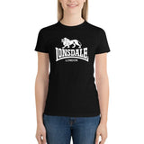 T-shirt Lonsdale femme noir, logo lion et lettrage LONSDALE LONDON blanc