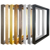 Cadre aluminium pour toile, huit finitions brossees et aspect bois