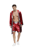 Ensemble de boxeur satin rouge, short à ceinture argentée CHAMPS