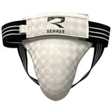 Coquille de boxe anatomique blanche, coque moulée sous enveloppe PU, vue de face