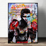 Tableau Mohamed Ali gants leves sur mur graffe, mots Courageous et Louisville Lip