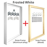 Cadre aluminium pour toile, huit finitions brossees et aspect bois, finitions disponibles