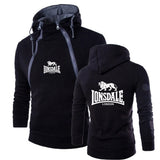 Sweat à capuche Lonsdale demi-zip noir, logo blanc, logo au lion sur la poitrine