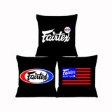 Housses de coussin Fairtex noires, les trois logos Muay Thai réunis