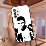 Coque Samsung Galaxy A Mohamed Ali, portrait au pochoir noir et blanc en garde, sans aucune couleur