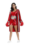 Ensemble de boxeuse satin rouge, short à ceinture argentée CHAMPS