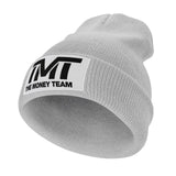 Bonnet TMT The Money Team gris clair tricot à revers avec étiquette blanche