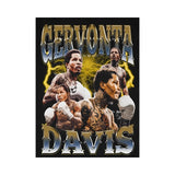 Tableau Gervonta Davis, nom en lettres chromees et quatre portraits sur fond noir, affiche dans un salon