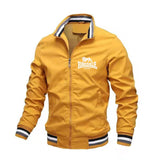 Blouson Lonsdale jaune moutarde, col montant et zip intégral