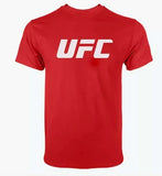 T-shirt UFC rouge à grand logo UFC blanc imprimé sur la poitrine, col rond