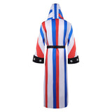 Peignoir de boxe Creed vu de dos, poignets bleu marine à étoiles