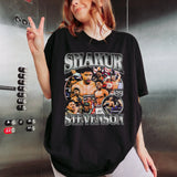 T-shirt Shakur Stevenson noir coupe femme, même visuel collage et lettrage chromé