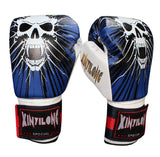 Gants de boxe Crâne Furieux bleu, crâne hurlant sur fond noir
