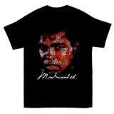 T-shirt boxe noir, visage de Mohamed Ali composé de mots avec Impossible is Nothing au centre