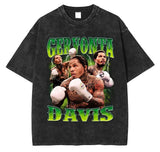 T-shirt boxe noir délavé Gervonta Davis, montage vintage vert électrique avec éclairs