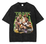 T-shirt boxe noir délavé Gervonta Davis, motif TANK vert et doré