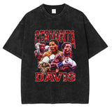 T-shirt boxe noir délavé Gervonta Davis, montage vintage rouge et bleu