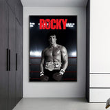 Tableau Rocky Balboa debout dans le ring, ceinture de champion a la taille