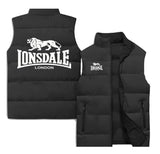Doudoune sans manches Lonsdale noire, logo blanc au dos